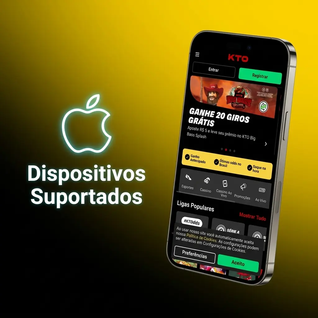 Dispositivos Apple compatíveis com o app PWA da KTO, incluindo iPhones e iPads com iOS 12 ou superior