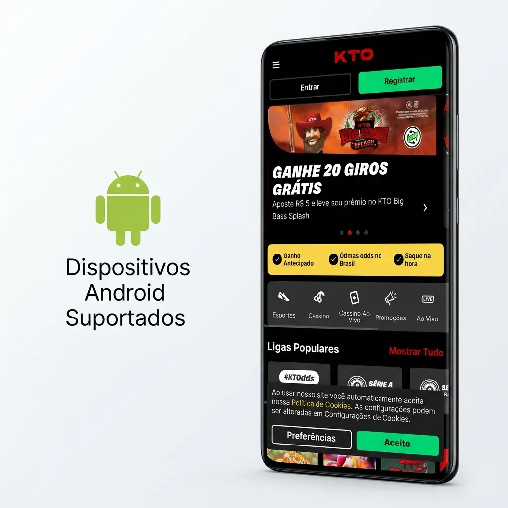 Dispositivos Android compatíveis com app KTO: Samsung, Motorola e Xiaomi nas faixas econômica, intermediária e premium